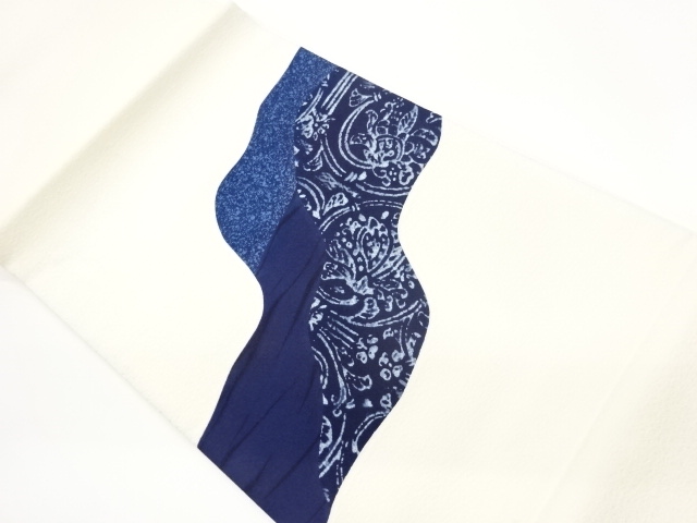 JAPANESE KIMONO / HIRAKI NAGOYA OBI / SILK / KIRIBAME STYLE / FLORAL ARABESQUE